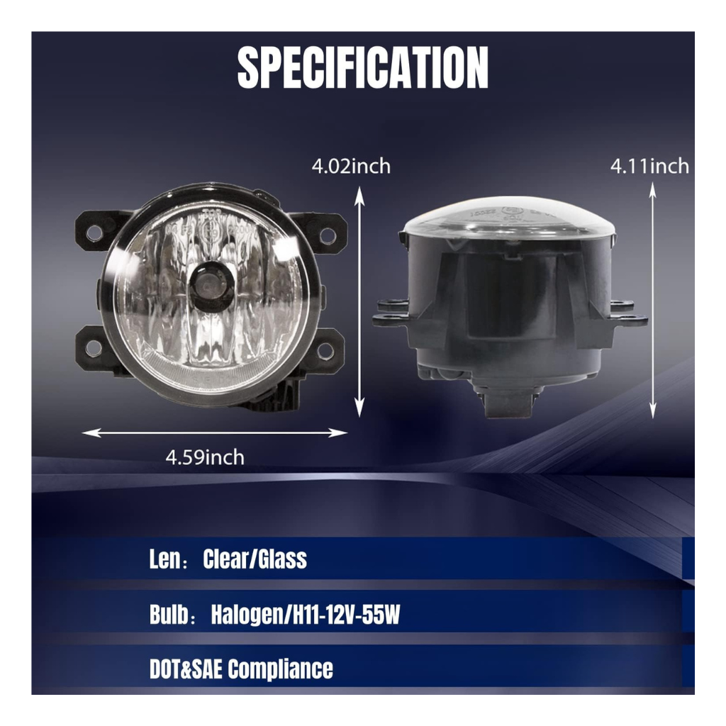 Fog Light for Jeep Compass Renegade Cherokee, Dodge RAM Promaster 1500 2500 3500 CITY, Honda CRV Crosstour Pilot, Acura ILX RDX TL TSX, FIAT 500L 500X, 2010-2020 1Pcs Left=Right (Clear len)