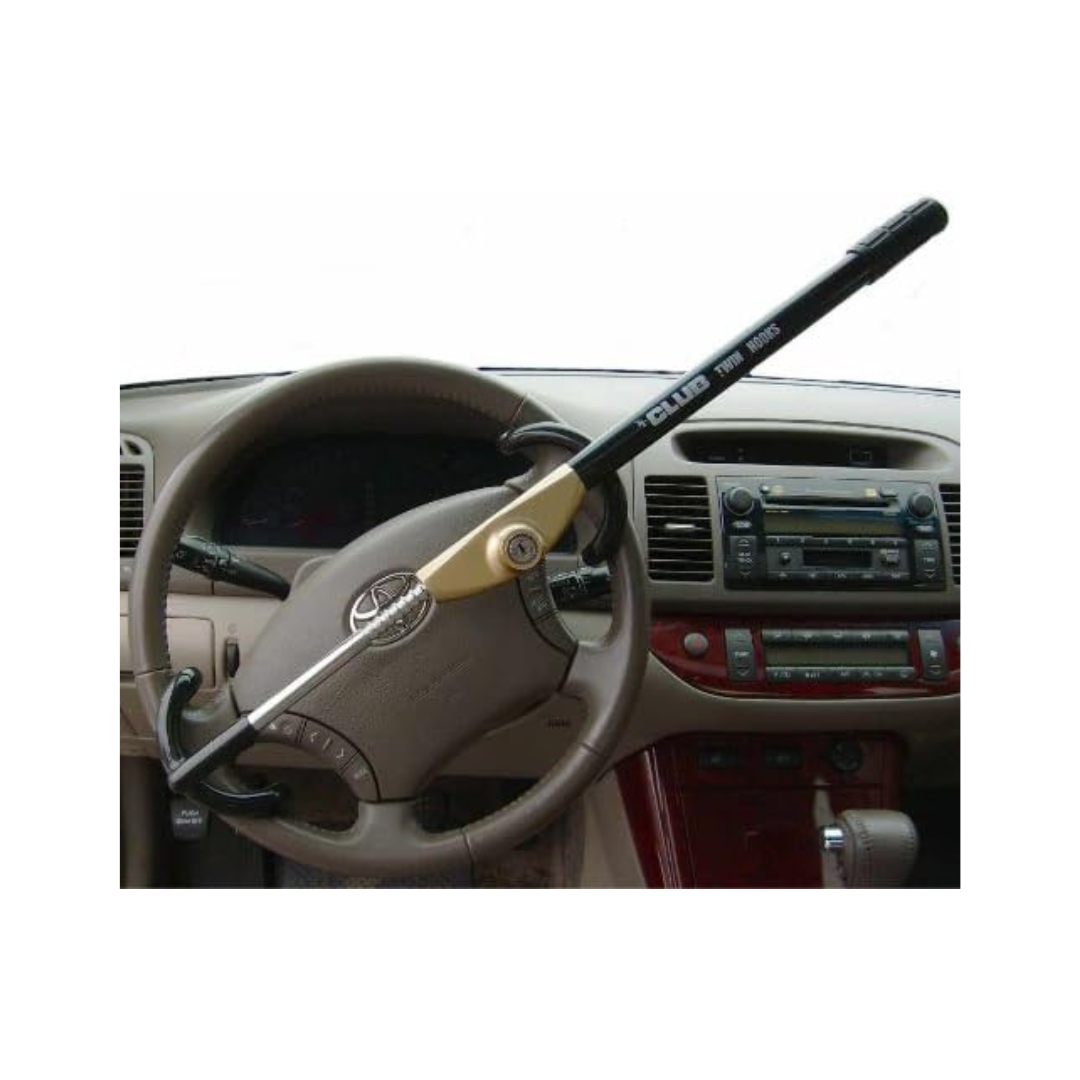 The Club 3100 Twin Hooks Steering Wheel Lock, Black/Gold