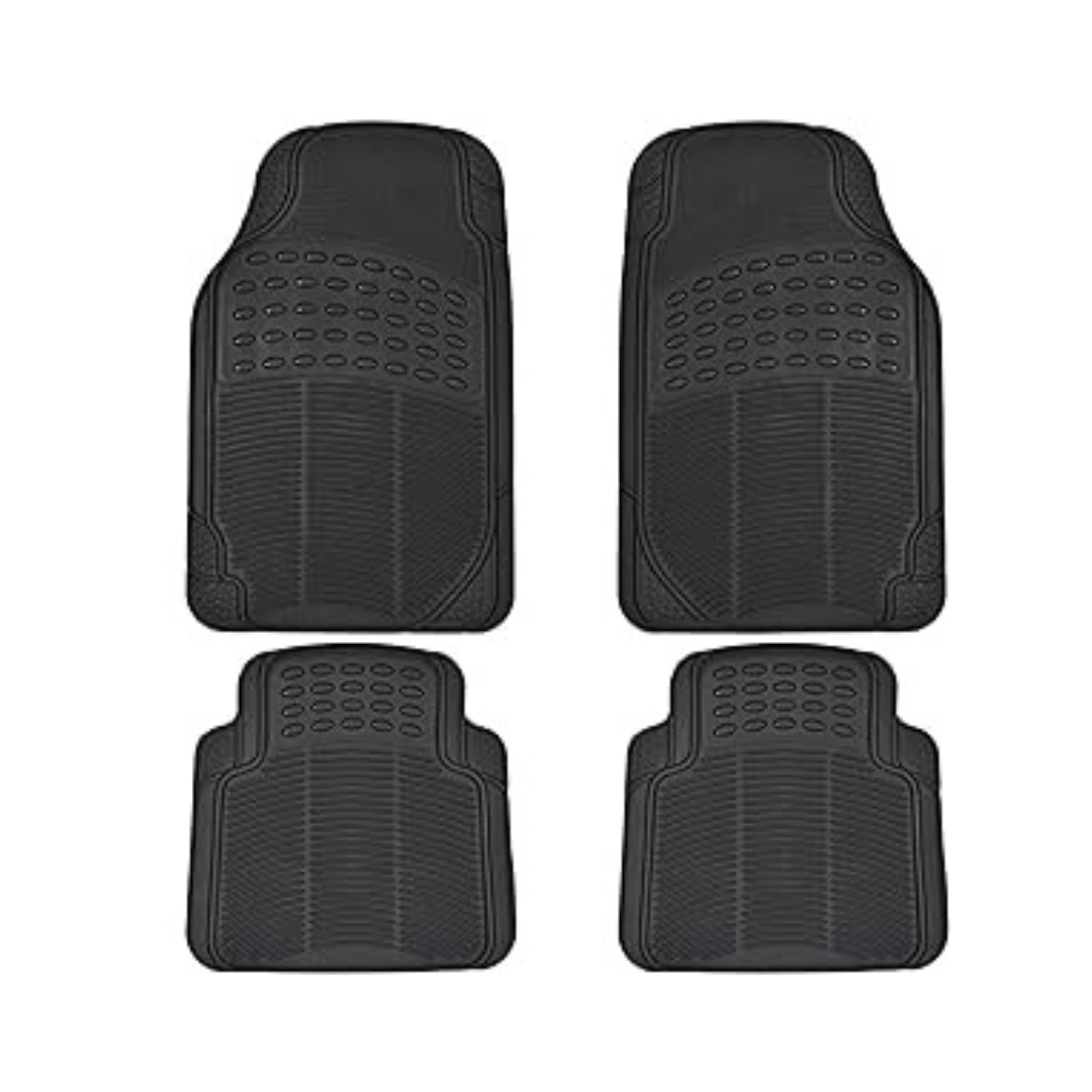 All-Weather Car Floor Mats Heavy Duty Protection, 4 pcs, Smart Trim Tailor Fit, Back Secure GripClip, Full Coverage Odorless Non-Slip Car Black