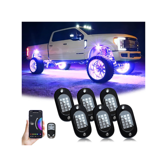 RGB LED Rock Lights, with Phone App/Remote Control & Timing & Music Mode Waterproof AUTO (6 Pods)