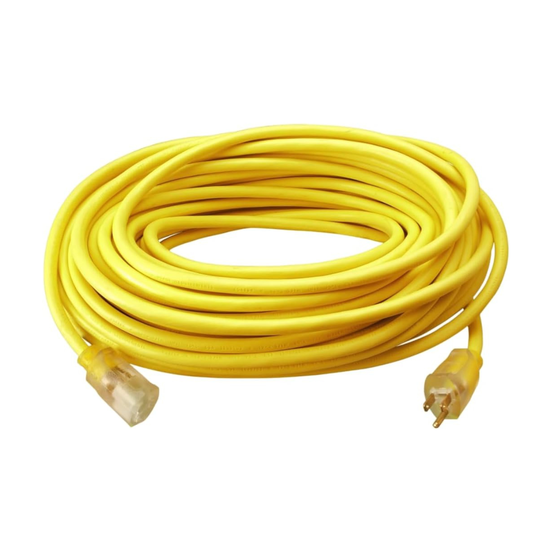 Outdoor Cord-12/3 SJTW Heavy Duty 3 Prong Extension Cord-for Commercial Use (50'; Yellow); 50 Feet