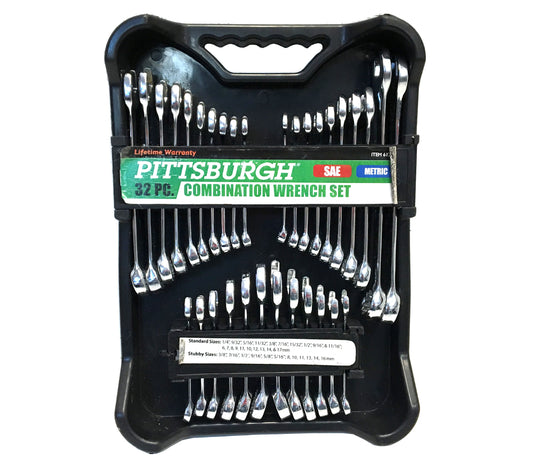 Fully Polished SAE and Metric Combination Wrench Set, 32 Piece