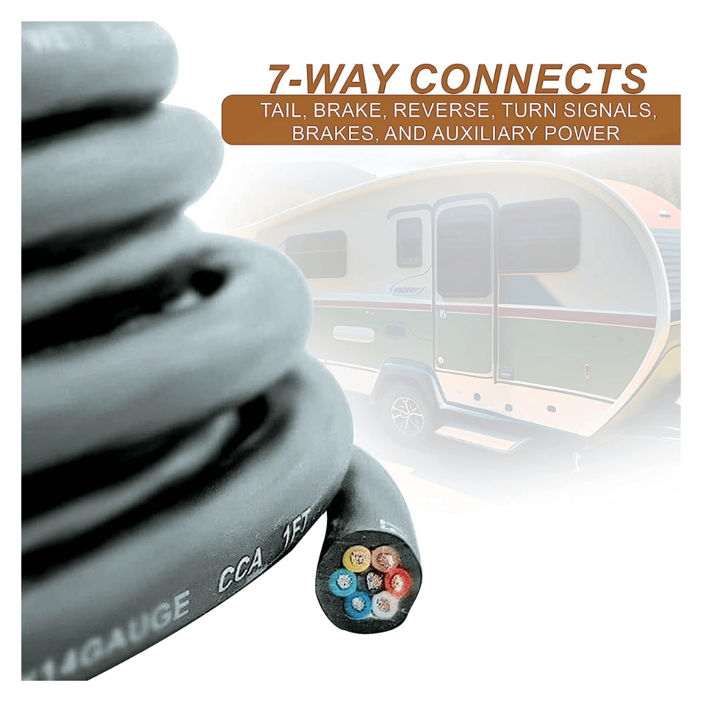 RASE Tire and Auto LLC  14 Gauge 7 Way Conductor Extension RV Trailer Wire Cable — 25 Feet Heavy-duty