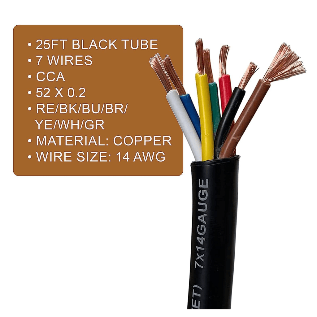 RASE Tire and Auto LLC  14 Gauge 7 Way Conductor Extension RV Trailer Wire Cable — 25 Feet Heavy-duty