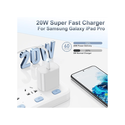 RASE Tire and Auto LLC 1x Fast Charger, 20W USB C Charging Block Wall Plug Power Adapter Cube Brick/6ft Type C to C Cable Cord Long