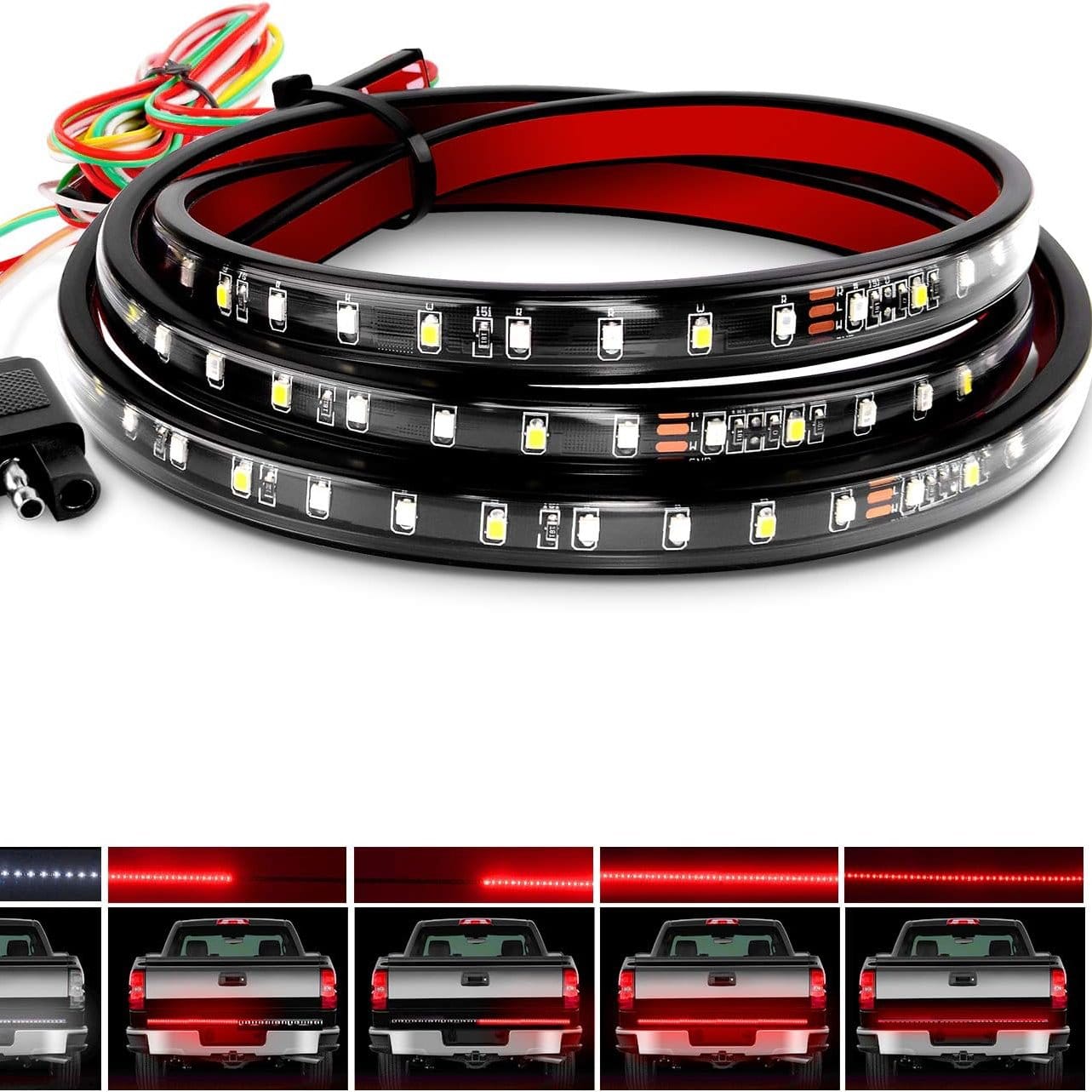 RASE Tire and Auto LLC 60" Truck Tailgate Light Bar 108 LED Single Row Tailgate Light Strip Red white Brake Lights