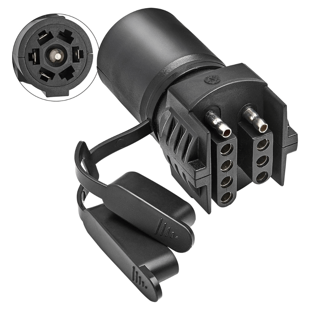 RASE Tire and Auto LLC  7 Pin Round to 4 and 5 Pin Flat Blade Trailer Adapter, 7 Way to 5 Way Trailer Plug Adapter 2-in-1 Design