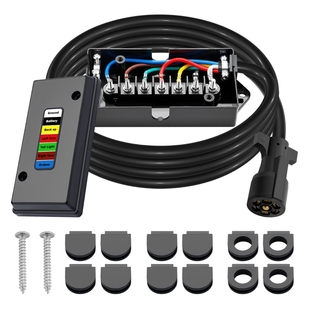 RASE Tire and Auto LLC  7 Way Trailer Wiring Harness Kit 8 FT Trailer Cord with 7 Pin Trailer Plug and Junction Box Kit Premium Light and Brake Wiring Wires for Trailer RV