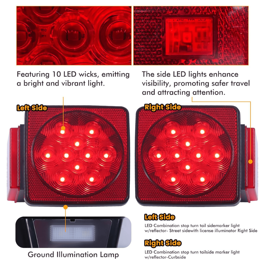 RASE Tire and Auto LLC  70205 Trailer Light Kit - 12V All LED, Left and Right Waterproof Submersible for Trailers, Boat Trailer Truck Marine Camper RV Snowmobile, Red