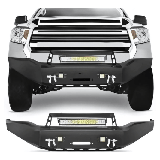 Rase Tire and Auto LLC car parts 1PC Front Bumper Full Width Solid Steel Off- Road Compatible for 2007-2013 Toyota Tundra Pickup Truck with Winch Plate 120W LED Light Bar 2x18w Light Pods
