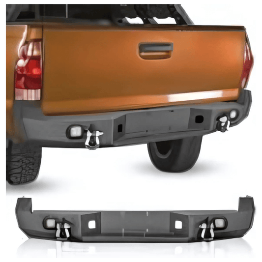 Rase Tire and Auto LLC car parts 1PC Rear Step Bumper for 2005-2015 Toyota Tacoma Full Width Pickup Truck Textured Black Solid Steel Off- Road 18W Lights D- Rings