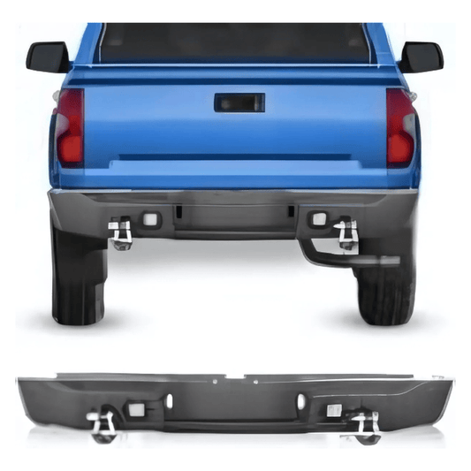 Rase Tire and Auto LLC car parts 1PC Rear Step Bumper for 2007- 2013 Toyota Tundra Full Width Pickup Truck Textured Black Solid Steel Off- Road with 2X Upgraded 18W LED Lights D- Rings