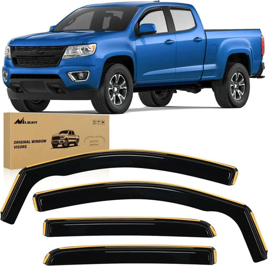 Rase Tire and Auto LLC car parts in Channel Window Deflectors for Chevy Colorado Crew Cab/GMC Canyon Crew Cab 2015 2016 2017
2018 2019 2020 2021
2022 Rain Guards,Vent Window Visors-4pcs