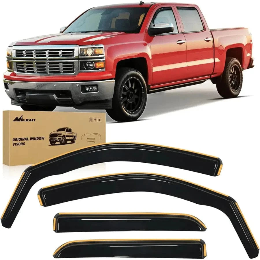 Rase Tire and Auto LLC car parts in Channel Window Deflectors for Chevy Silverado/GMC Sierra 1500 Crew Cab 2014- 2018,Silverado/Sierra 2500HD-3500HD Crew
Cab 2015-2019 Rain Guards,Vent Window Visors-4pcs