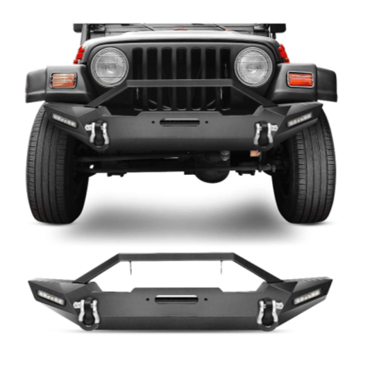 Rase Tire and Auto LLC car parts JK-55A Front Compatible for 87-06 Jeep Wrangler TJ & YJ Rock Crawler Bumper LED Lights, Winch Plate and 2 x D-Rings