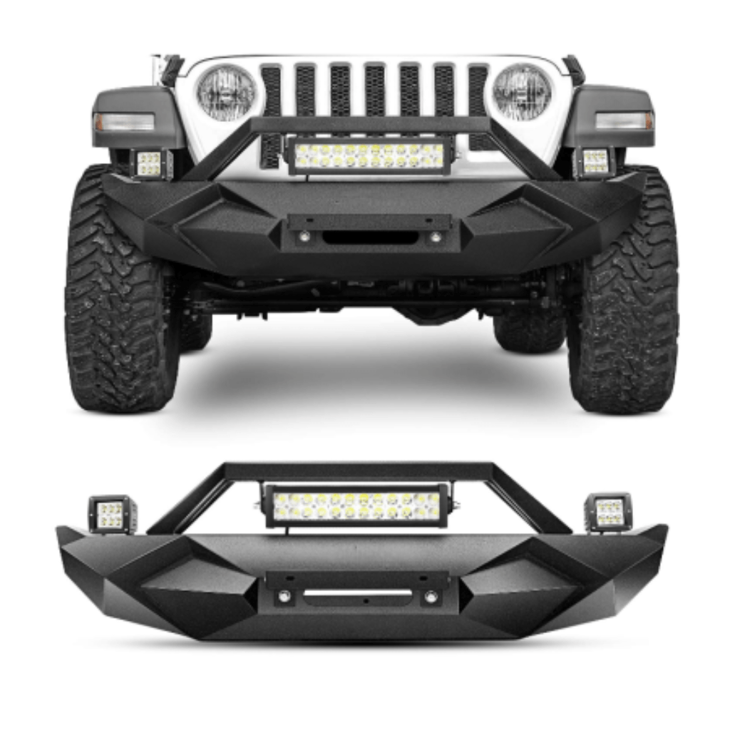 Rase Tire and Auto LLC car parts JK-56A Front Bumper w/Winch 1X 72W bar & 2 x 18W LED Work Light Pod & License Plate Bracket for 2018+ Jeep Wrangler JL