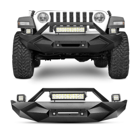 Rase Tire and Auto LLC car parts JK-56A Front Bumper w/Winch 1X 72W bar & 2 x 18W LED Work Light Pod & License Plate Bracket for 2018+ Jeep Wrangler JL