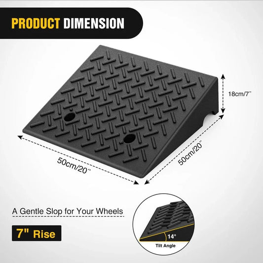 Rase Tire and Auto LLC car parts Rubber Curb Ramps, 7" Rise Height Heavy Duty Rubber Threshold Ramp 7000lbs Load Capacity