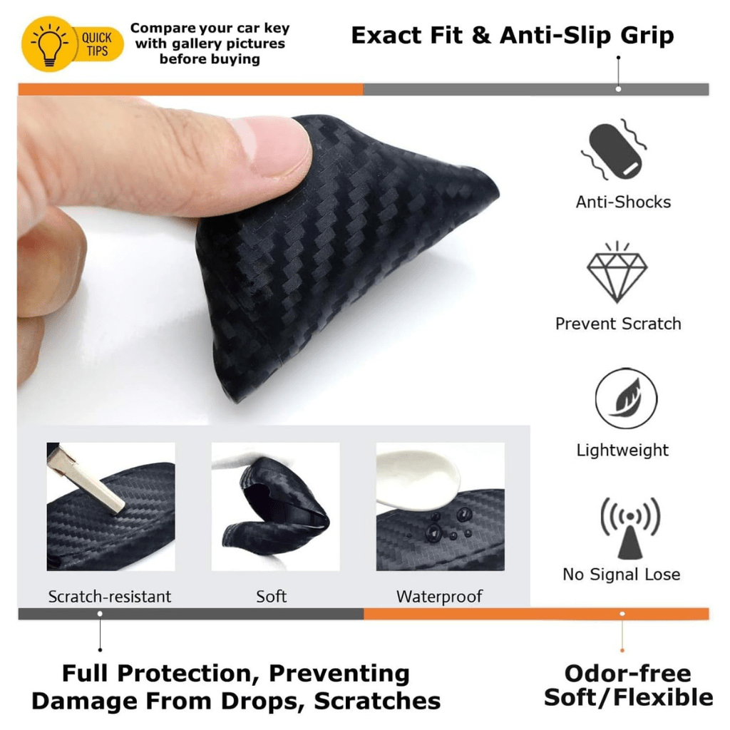 RASE Tire and Auto LLC  Carbon Fiber Finish Soft Silicone Key Fob Cover Compatible with 2015-2017 Ford Explorer or F-150 3-Button