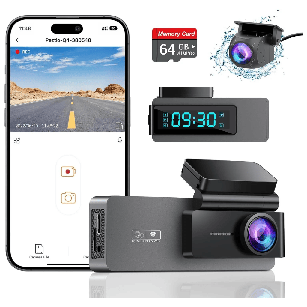 RASE Tire and Auto LLC  Dash Cam Front and Rear 4K+1080P, Free 64GB Card, Built-in WiFi, Dash Camera for Cars, Car Camera, Dual Dashcams for Cars with Night Vision, 24 Hours Parking Monitor, Loop Recording