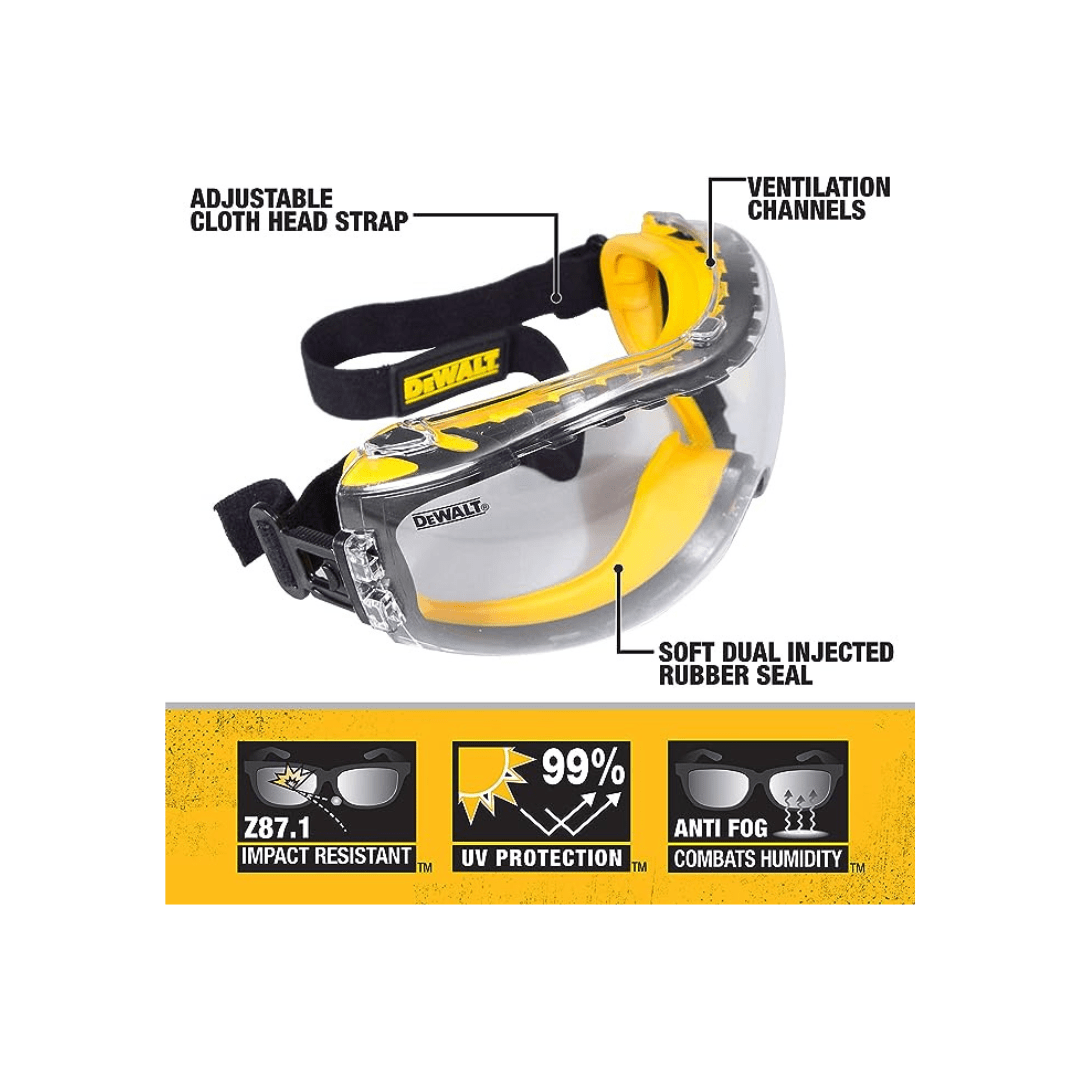 RASE Tire and Auto LLC Dewalt DPG82 Concealer Anti-Fog Dual Mold Safety Goggle - 1 Pair