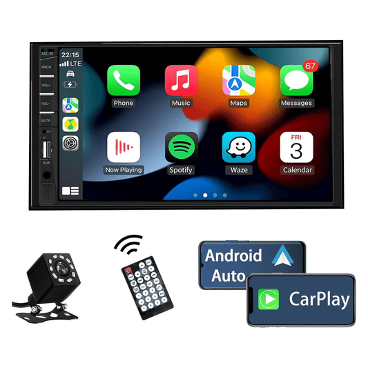 RASE Tire and Auto LLC  Double Din Car Stereo Compatible with Apple Carplay and Android Auto, 7 inch HD Touchscreen Car Radio Car Audio Receivers, Bluetooth, Backup Camera, Mirror Link, USB/AUX/TF/Subwoofer, FM Radio