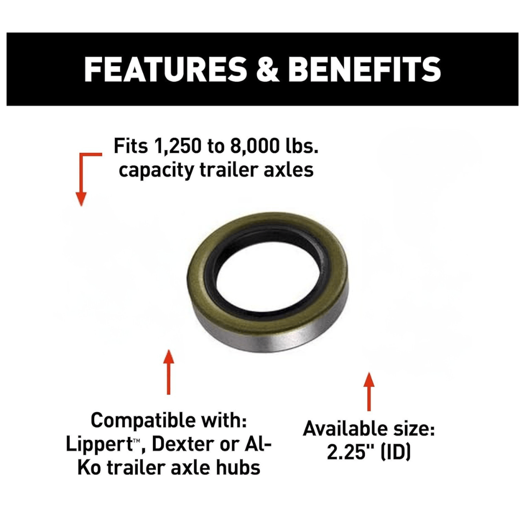 RASE Tire and Auto LLC  Double Lip Grease Seal for 1,250 to 8,000-lb. RV Trailer Axles, 2.25" Inner Diameter