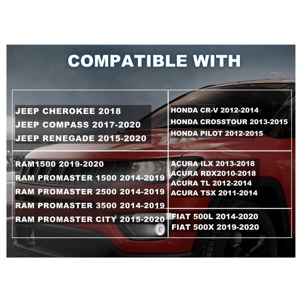RASE Tire and Auto LLC  Fog Light for Jeep Compass Renegade Cherokee, Dodge RAM Promaster 1500 2500 3500 CITY, Honda CRV Crosstour Pilot, Acura ILX RDX TL TSX, FIAT 500L 500X, 2010-2020 1Pcs Left=Right (Clear len)