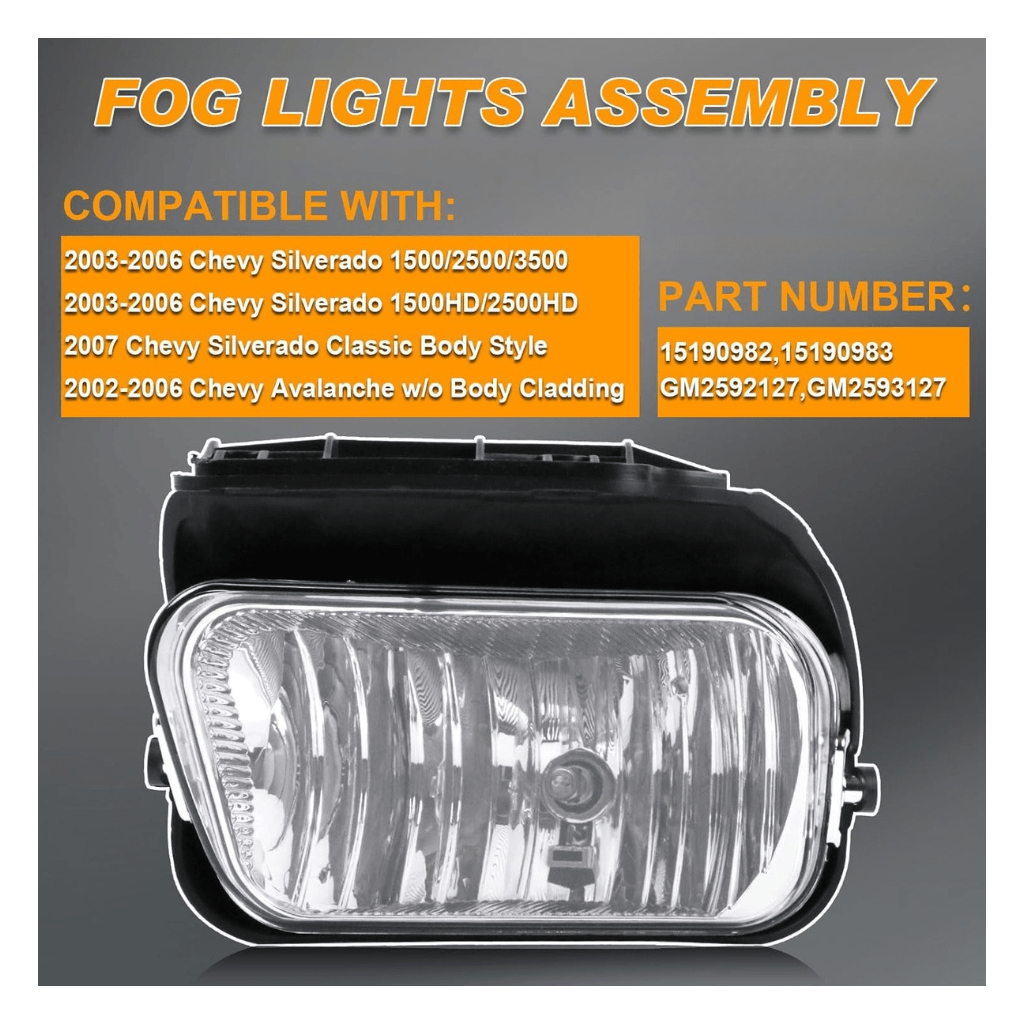 RASE Tire and Auto LLC  Fog Lights for 2003-2006 Chevy Silverado 1500 2500 3500 1500HD 2500HD | 2007 Classic 02-06 Avalanche Driver and Passenger Side
