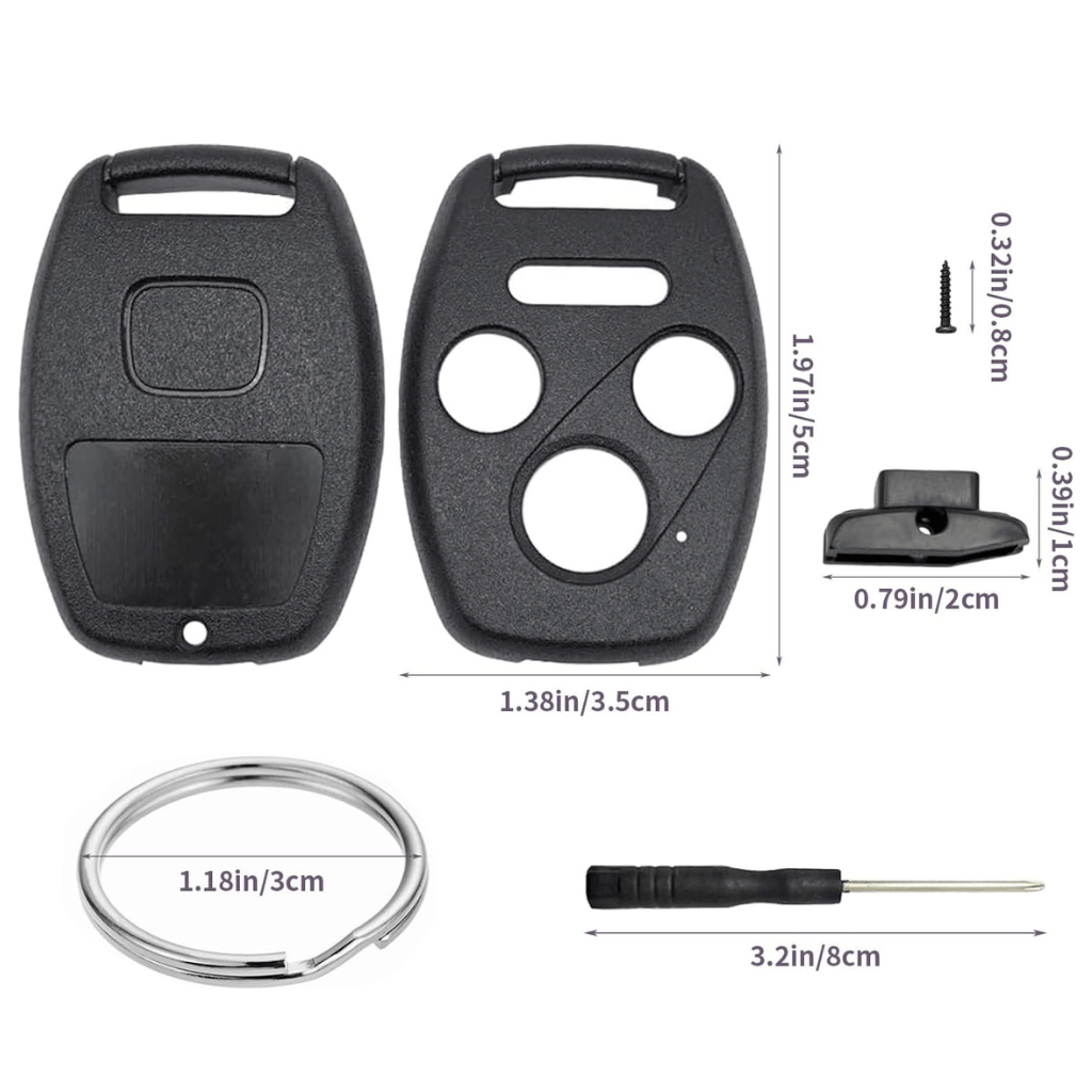 RASE Tire and Auto LLC  Key Fob Shell Replacement Honda Accord 2003-2012 / Civic EX 2006-2013 / Pilot 2009-2015 / CR-V 2005-2006 4 Button Car Keyless Entry Remote Control Key Fob Case Cover - NO Cutting Require