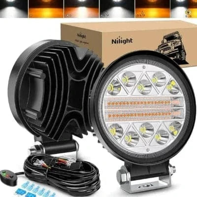 Rase Tire and Auto LLC led lights 2PCS 4.5 Inch 27W LED Light Bar Amber White Strobe 6 Modes Memory Function with 16AWG Wiring Harness Kit-2 Leads