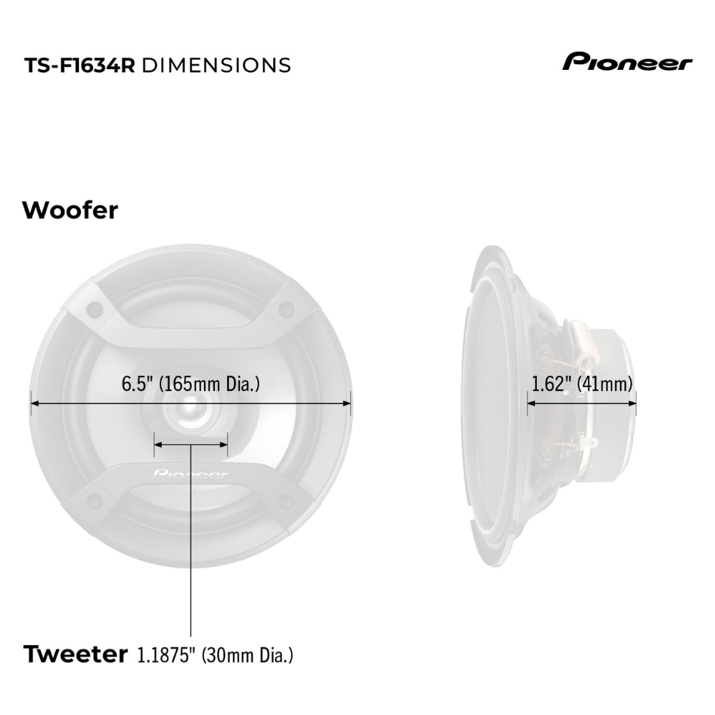 RASE Tire and Auto LLC  PIONEER F-Series TS-F1634R 6.5” 2-Way Speakers (Pair) – 200W Max, Balanced Sound + Smooth Treble, Great Stock Replacement, High-Efficiency Speaker Designed for OEM Power