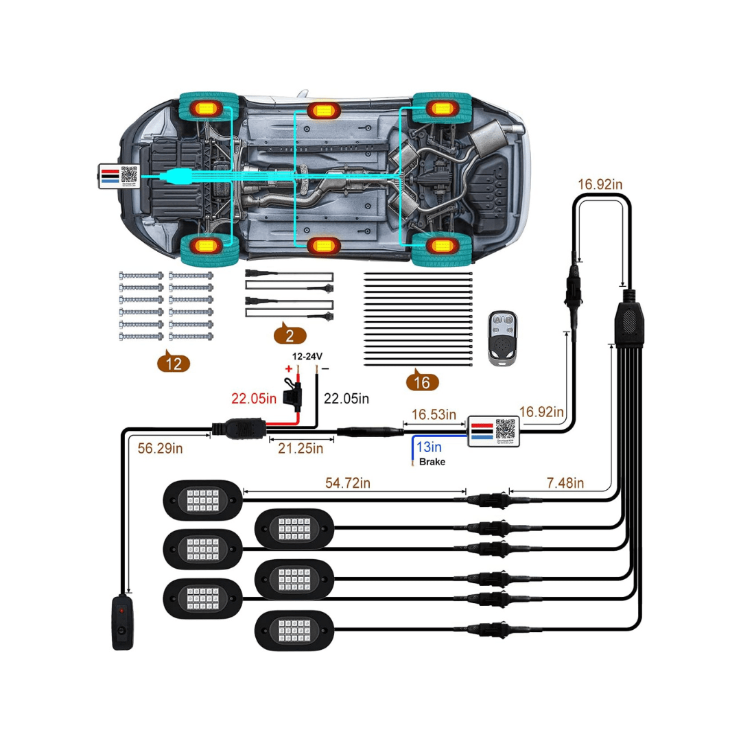 RASE Tire and Auto LLC RGB LED Rock Lights, with Phone App/Remote Control & Timing & Music Mode Waterproof AUTO (6 Pods)