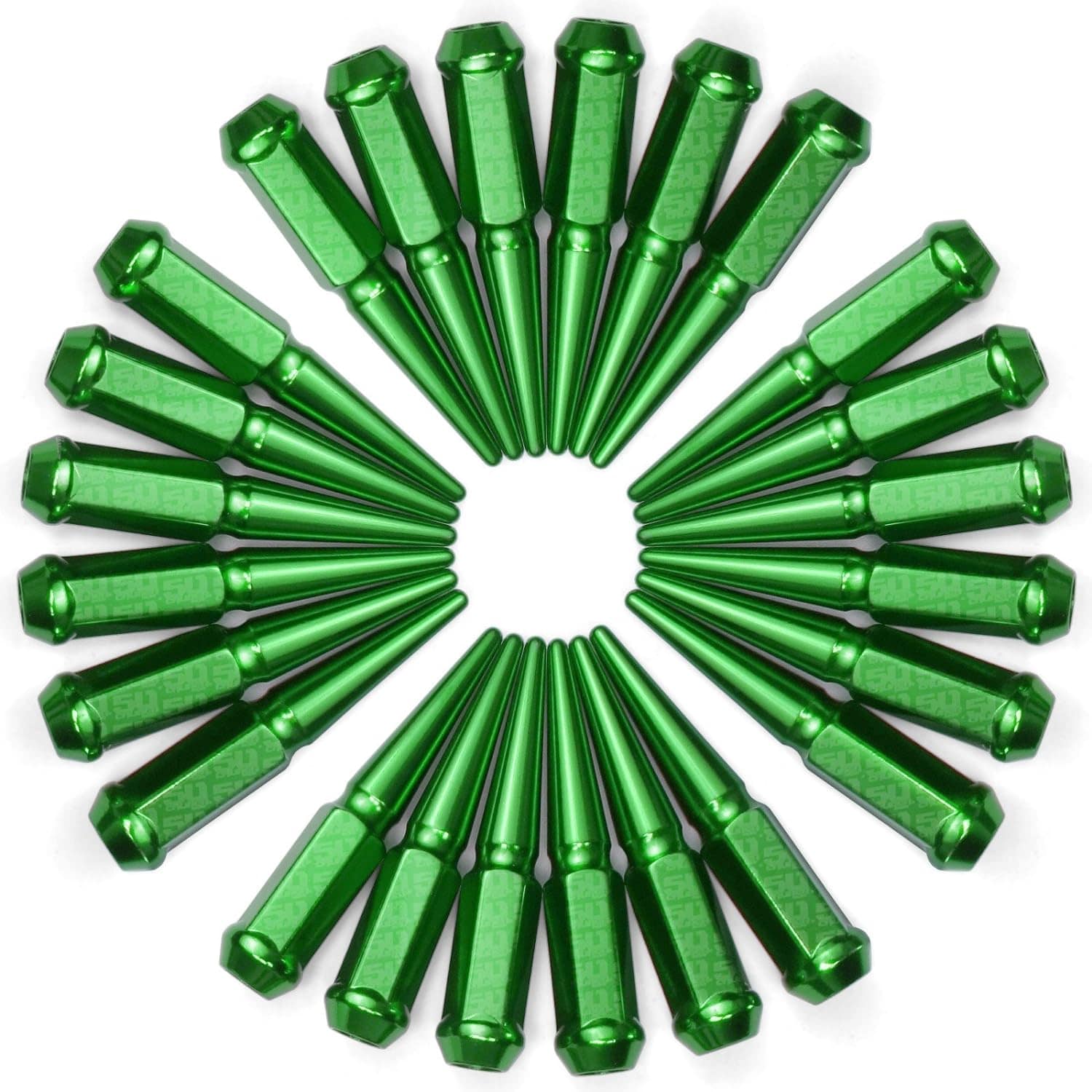 RASE Tire and Auto LLC Set of 24 Green Spiked Lug Nuts - 12 x 1.25mm - Fits Kawasaki, Yamaha, Geo, Chevy, Chevrolet, Infiniti, Nissan, Subaru, Suzuki