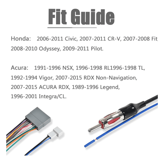 RASE Tire and Auto LLC  Vehicle Radio Stereo Wire Harness with Antenna Connector Adapter Fit Honda Fit 2007-2008 Civic 2006-2011, CR-V2007-2011, Select Acura RDX/Integra 1989-2015 Aftermarket Radio Receiver
