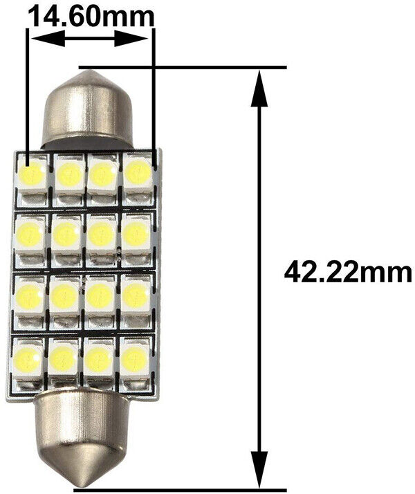 2x 42mm(1.65") 16 SMD Super Bright LED Bulb 211, 212, 211-2, 212-2, 578