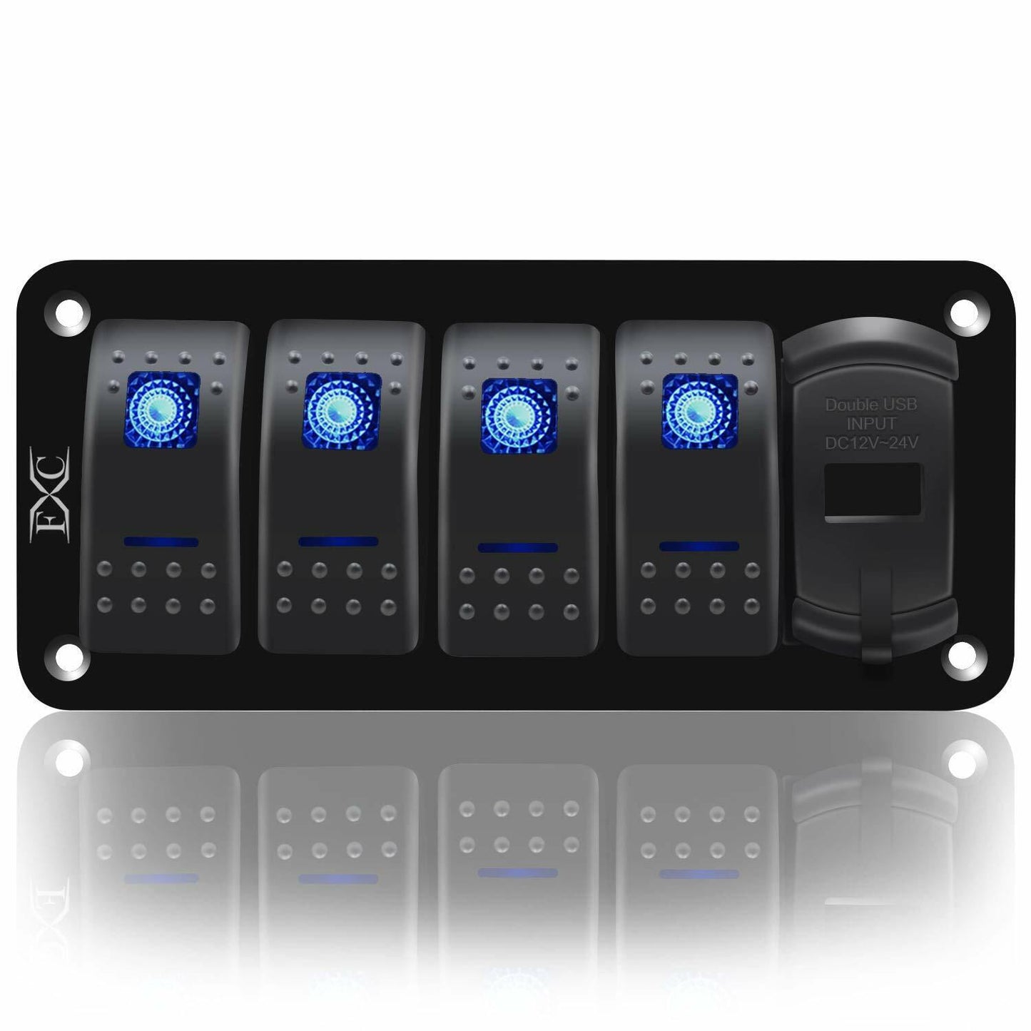 5 Gang Toggle Rocker Switch Panel with USB for Car Boat Marine Truck Blue LED