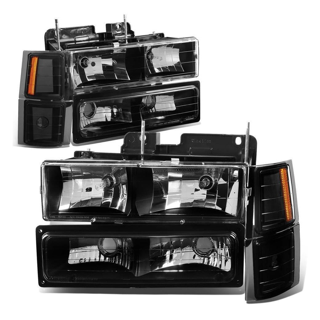 BLACK/AMBER CORNER BUMPER HEADLIGHTS SET FOR 94-00 CHEVY C10 C/K 1500/2500/3500