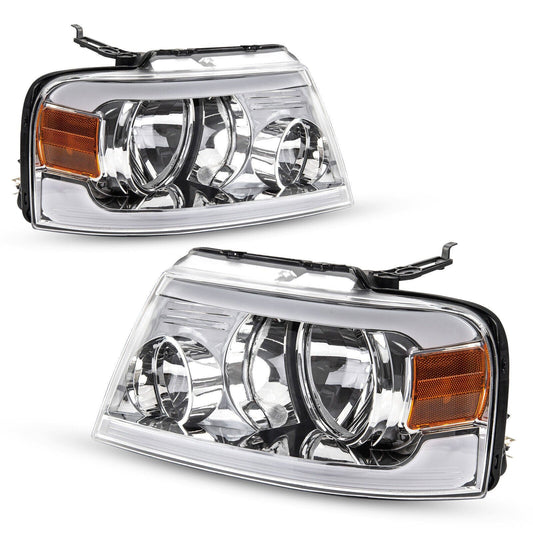 RASE Tire and Auto LLC 2004-2008 Ford F150 LED Tube Projector Headlight Clear Lens Chrome