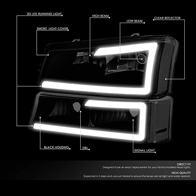 RASE Tire and Auto LLC For 03-06 Silverado Avalanche Smoked/Clear LED DRL Tube Headlights w/Bumper Lamp