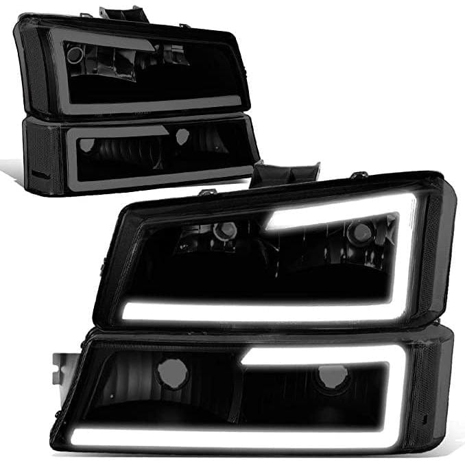 RASE Tire and Auto LLC For 03-06 Silverado Avalanche Smoked/Clear LED DRL Tube Headlights w/Bumper Lamp