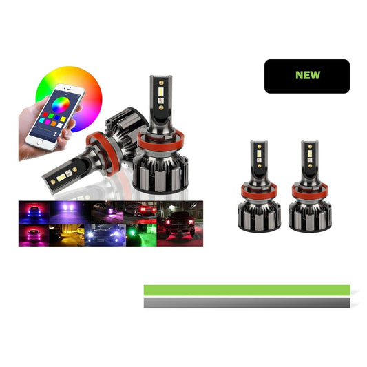 RASE Tire and Auto LLC Headlights H11 2pcs BT H7 | H11 | 9007 | 9005|9006  RGB LED Headlight High/Low Beam Bulbs APP Control Color Changing