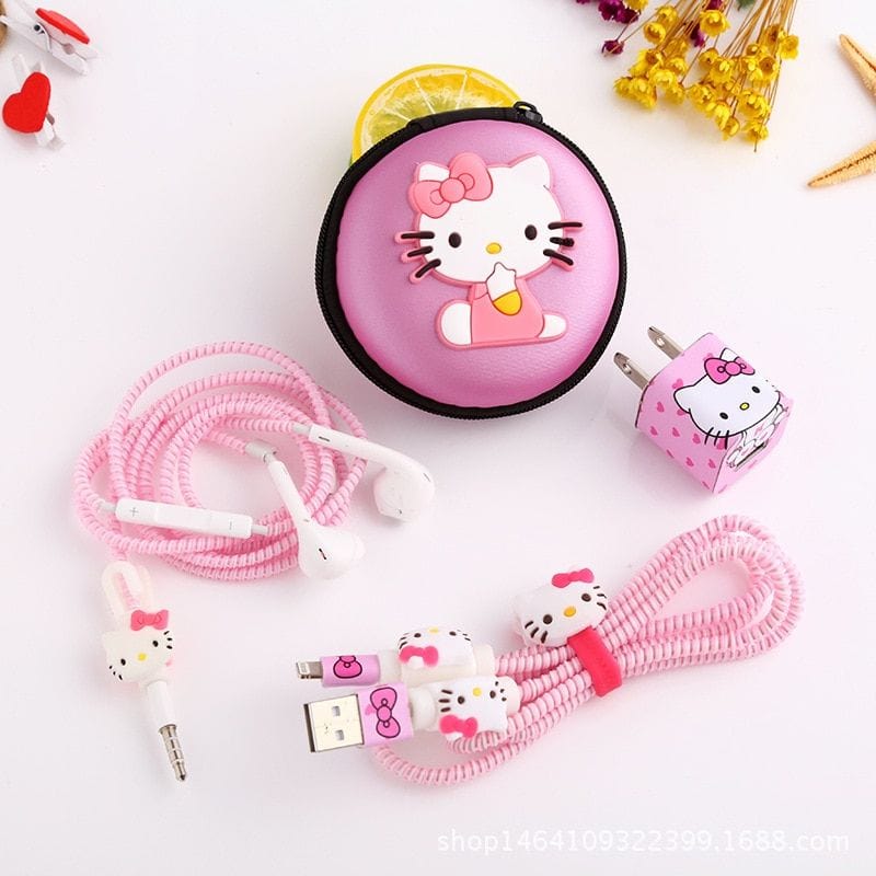 RASE Tire and Auto LLC Hello Kitty DIY Protector Data Cable USB Charger Line Earphone Wire Saver Organizer