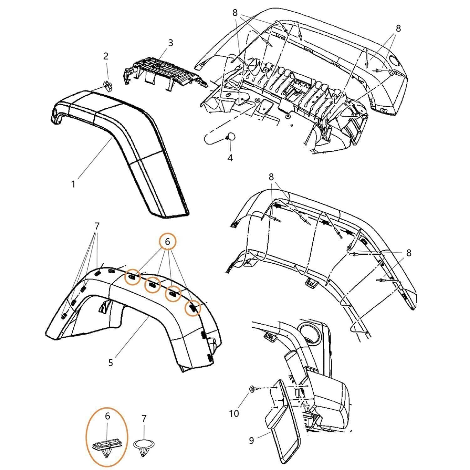 RASE Tire and Auto LLC Jeep Wrangler Fender Flare Rocker Moulding Clip Replace #68039280-AA