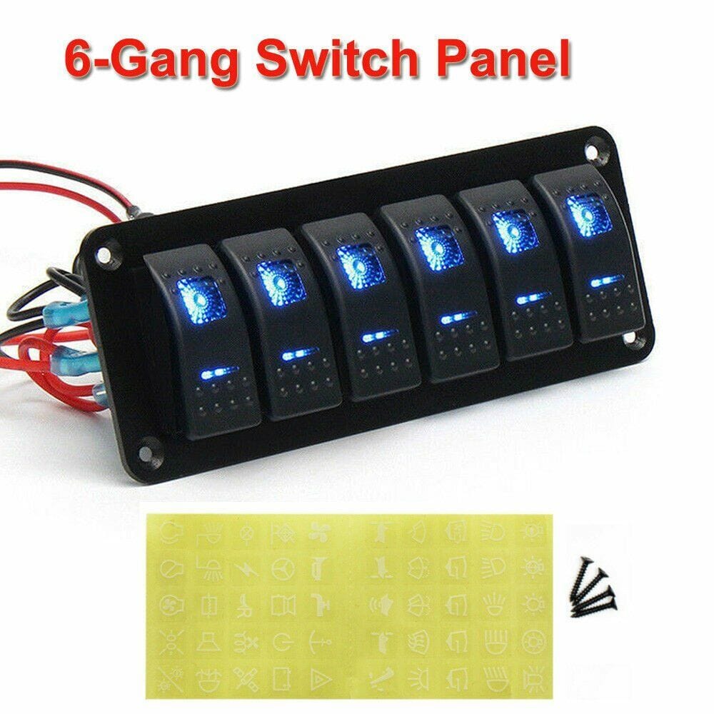 RASE Tire and Auto LLC Switch Panel 12V USB ON-OFF Toggle 6 GANG Blue LED Rocker for Car Boat Marine RV