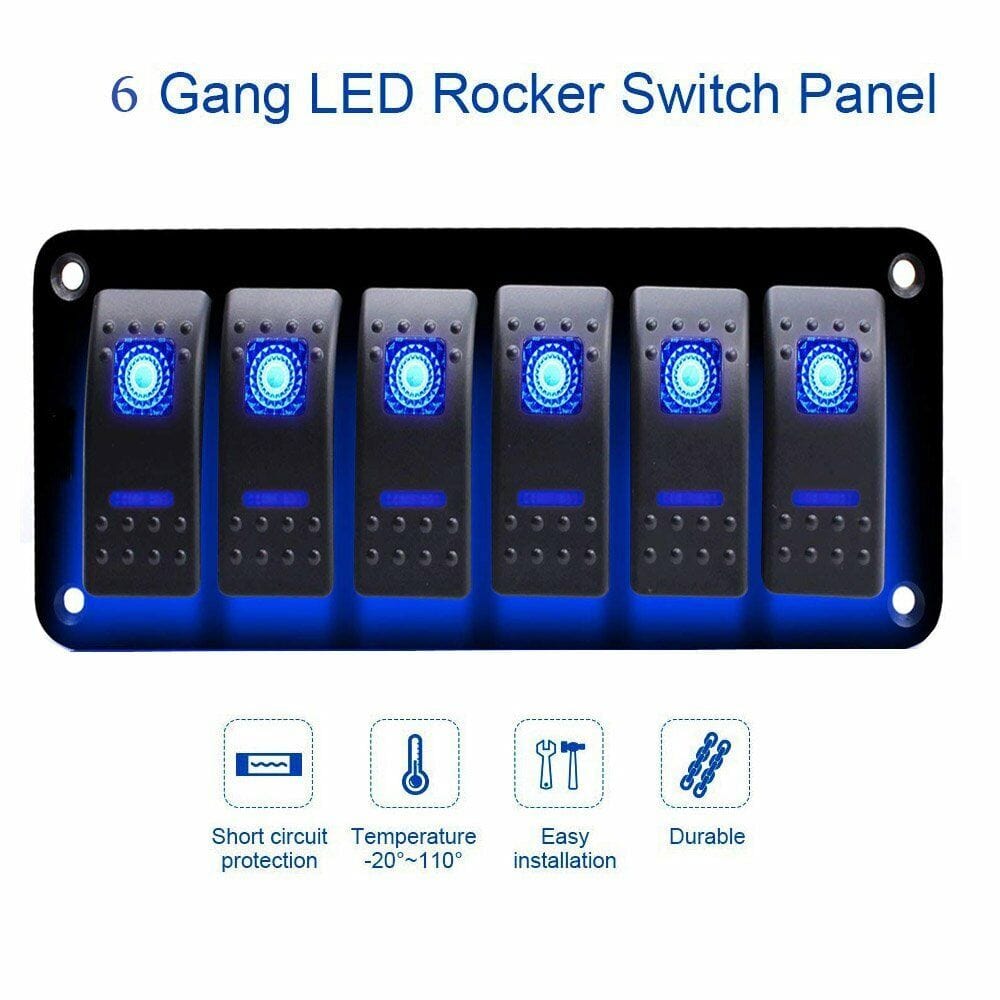 RASE Tire and Auto LLC Switch Panel 12V USB ON-OFF Toggle 6 GANG Blue LED Rocker for Car Boat Marine RV