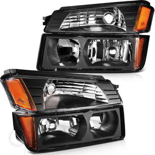 02-06 Chevy Avalanche Headlights+Bumper Light Amber | Assembly | Black