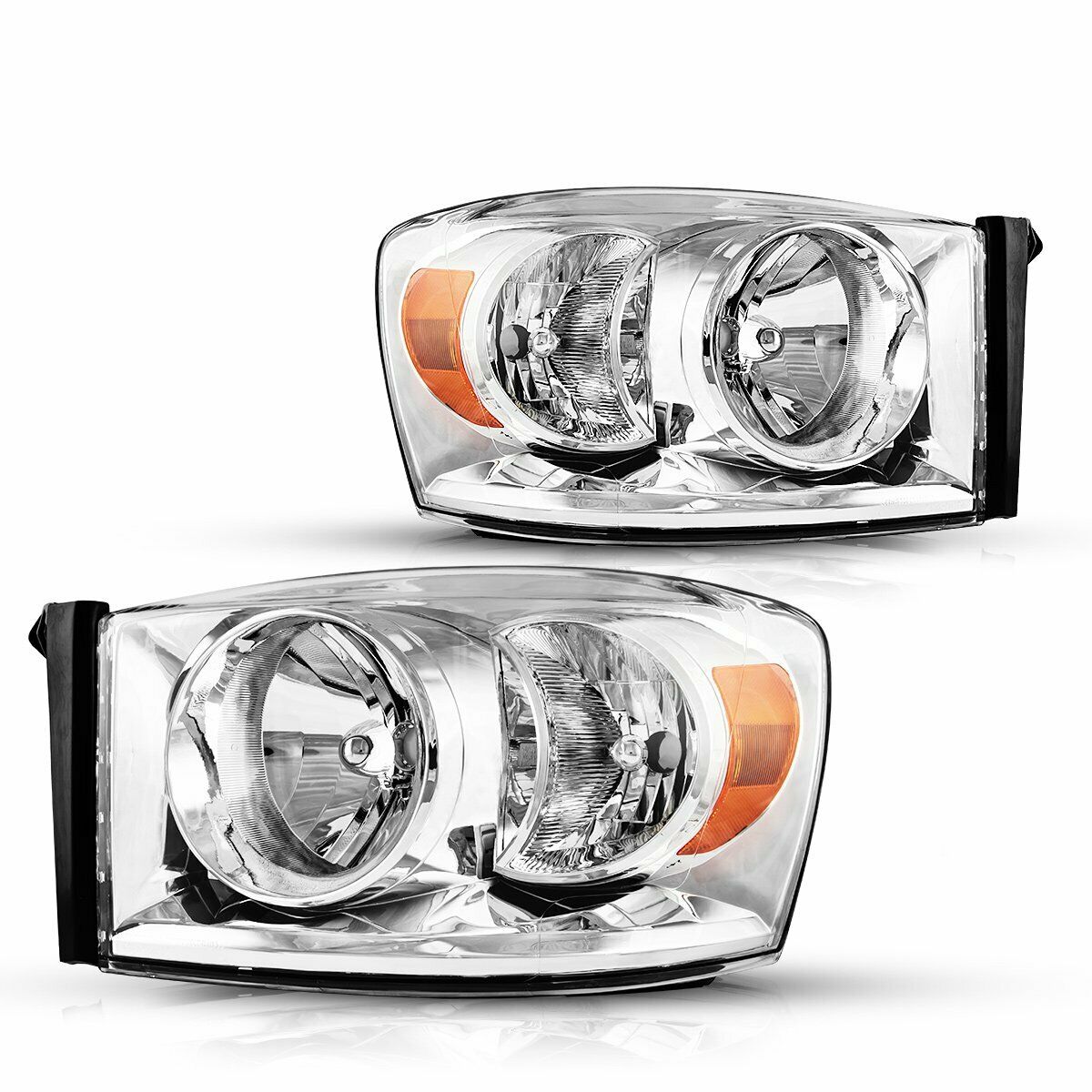 2006-2008 Dodge Ram 1500 2500 3500 Chrome Headlights Clear Corner Lamps Pair