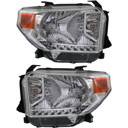 NEW 2014-2017 Toyota Tundra Headlights Set Chrome Housing Amber Corner OE Style