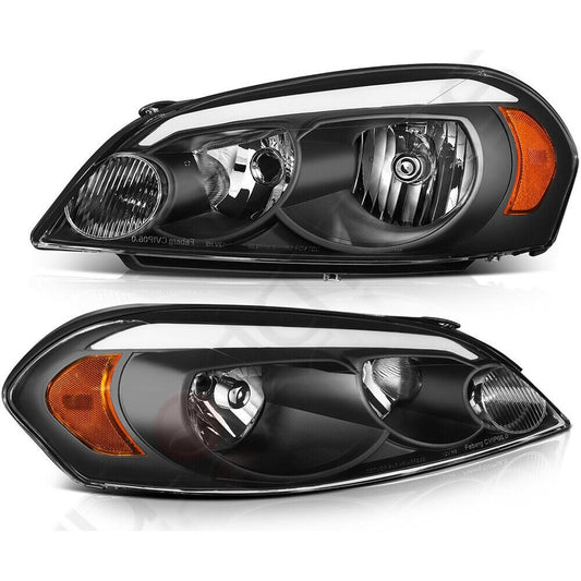 2006-2013 Chevrolet Impala Headlights Black Housing Headlamp Corner LED Pair